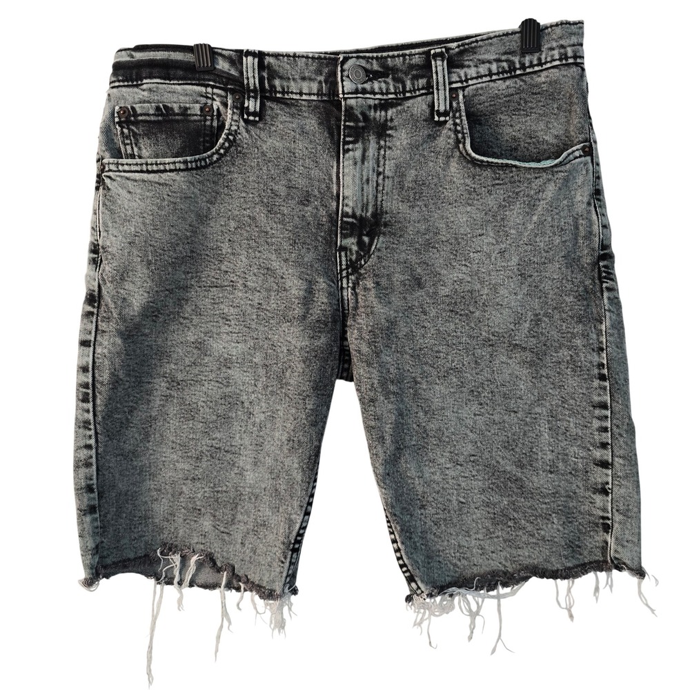 Levis 412 Slim Fit Grey Acid Wash Cut Off Denim Shorts Mens 33 Raw Hem